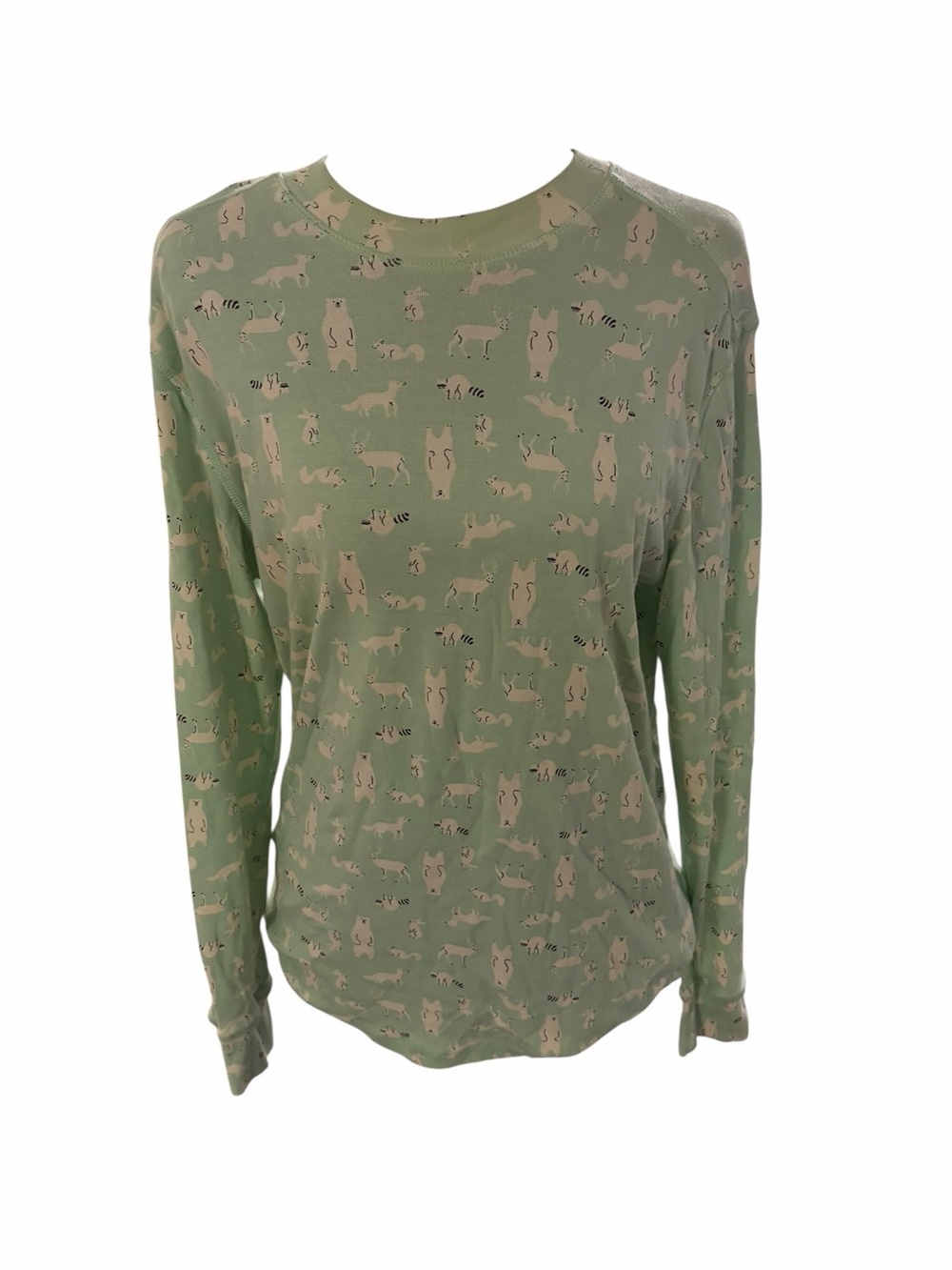 Amazon Essentials Light Green Long Sleeve Tee with Cream Animal Print